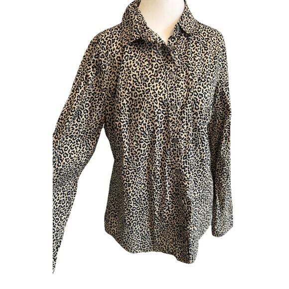 J Crew Size Large Tan & Black Cheetah Print Shirt Signature Fit Cotton Button L - Picture 8 of 9